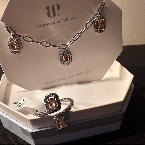 🤎 Smokey Topaz CZ Necklace & Ring Set – Hematite Plating – Bomb Party ✨ - Picture 2 of 10